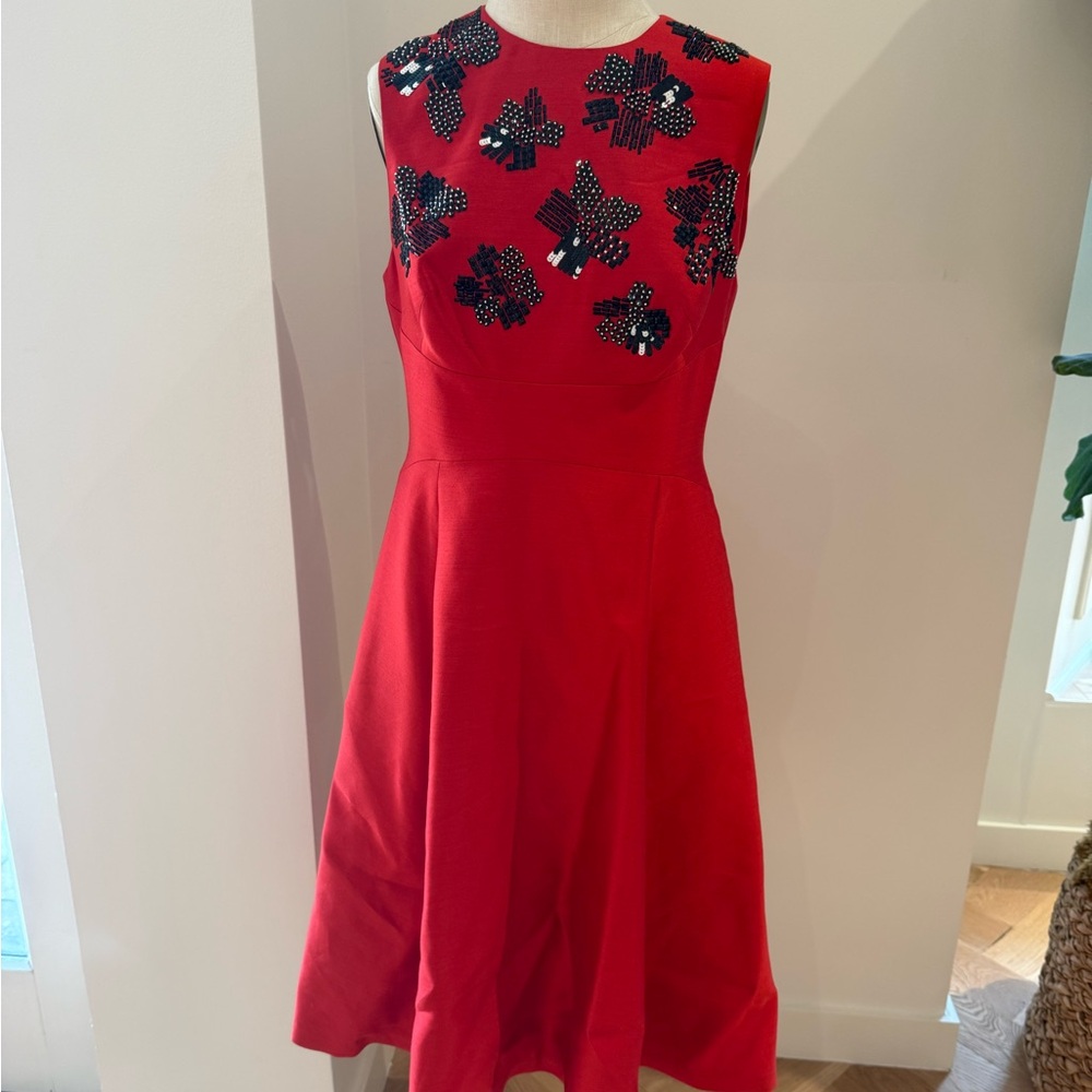 Lela Rose Red Dress with Black Embellishments Sz 10